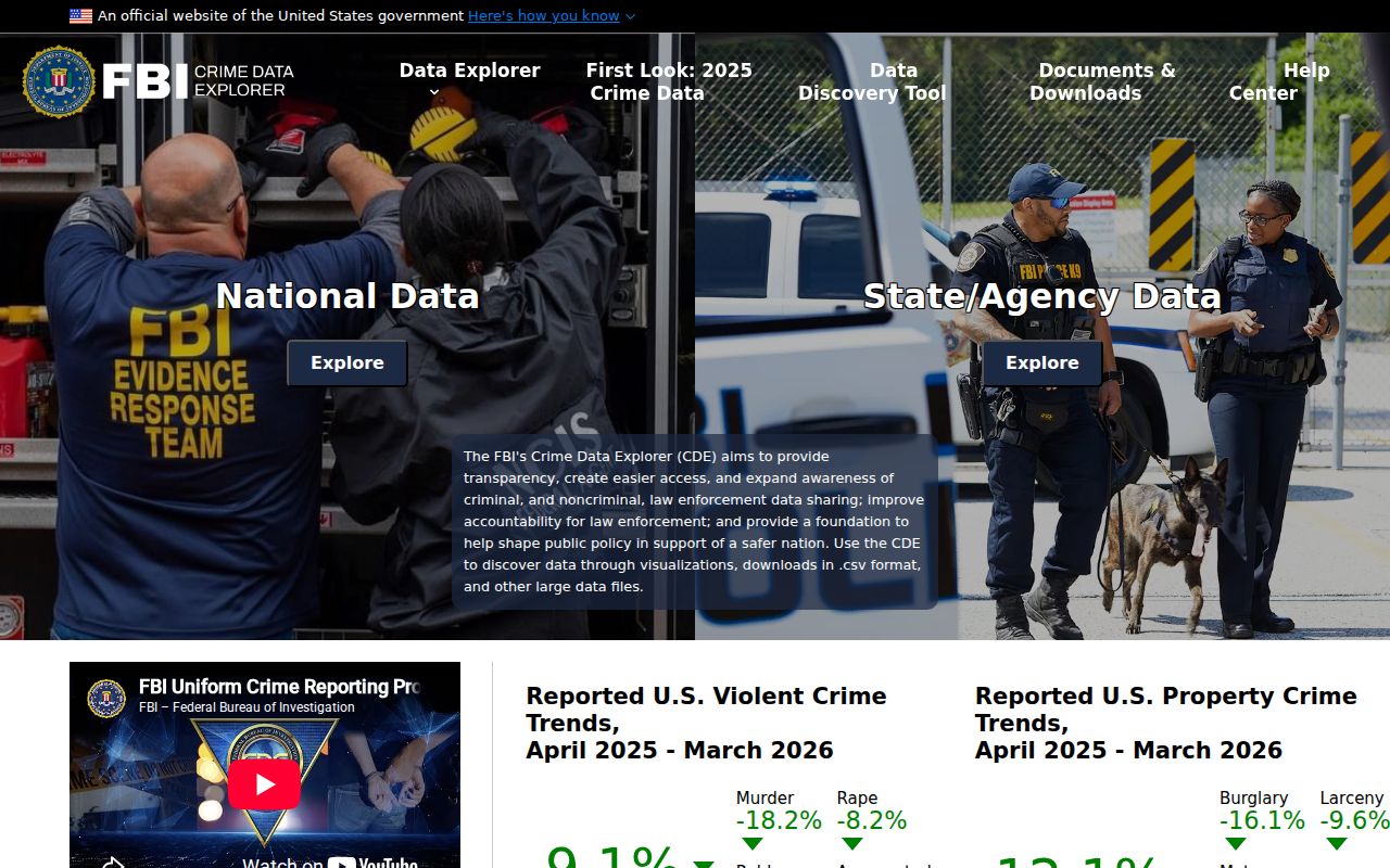 FBI Crime Data Explorer interface for checking Chipley Police reporting data