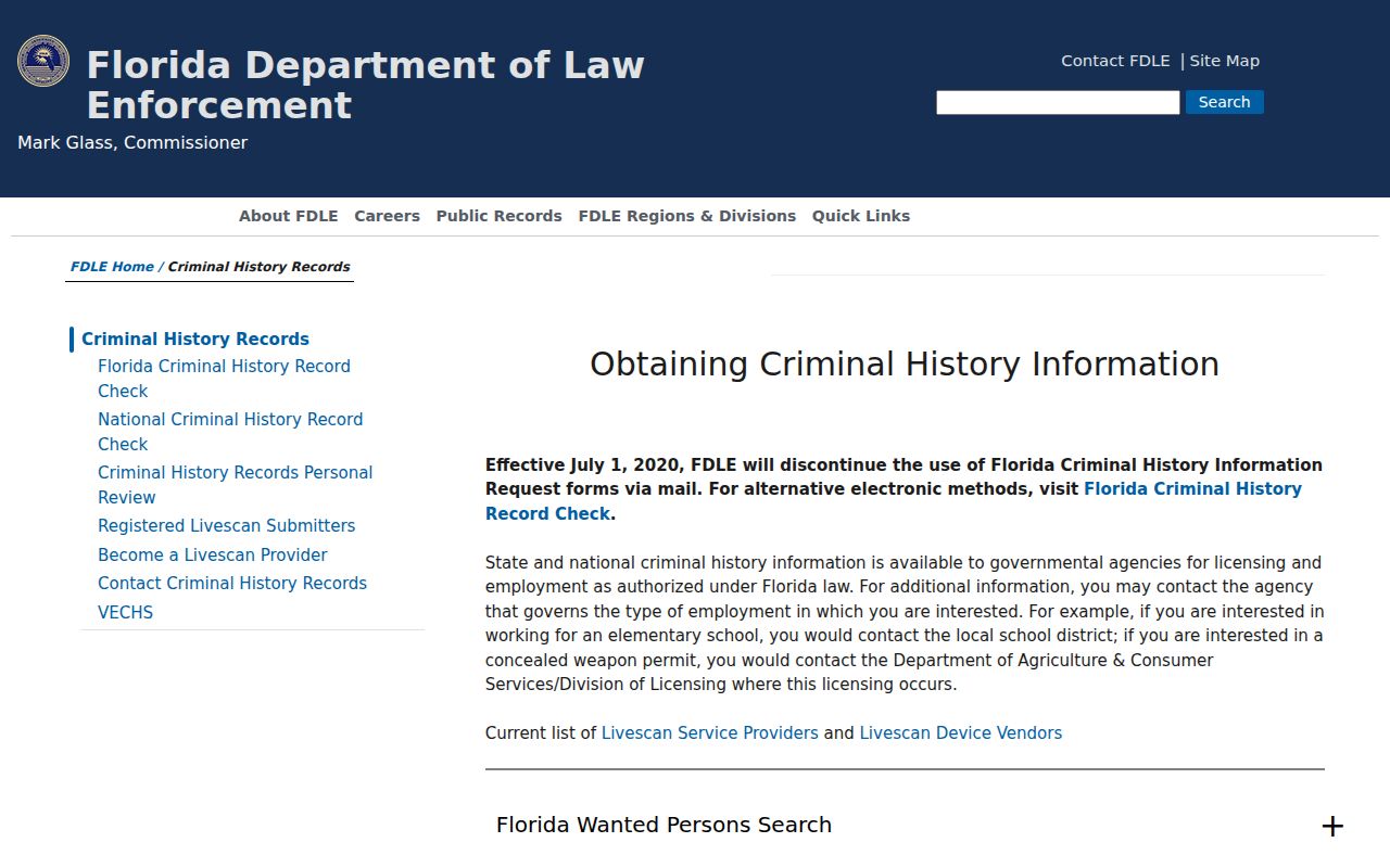 FDLE criminal history record access options