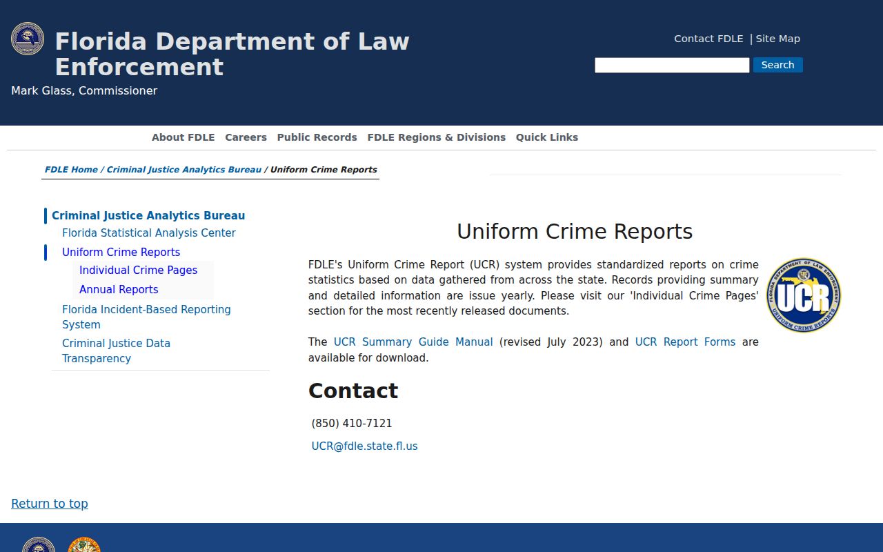 Florida Uniform Crime Reports access page