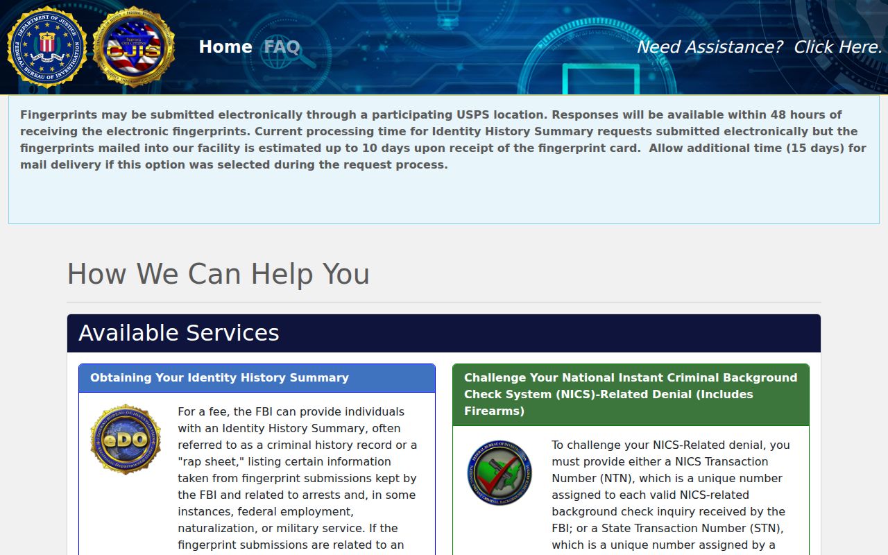 Washington County arrest lookup FBI electronic identity history