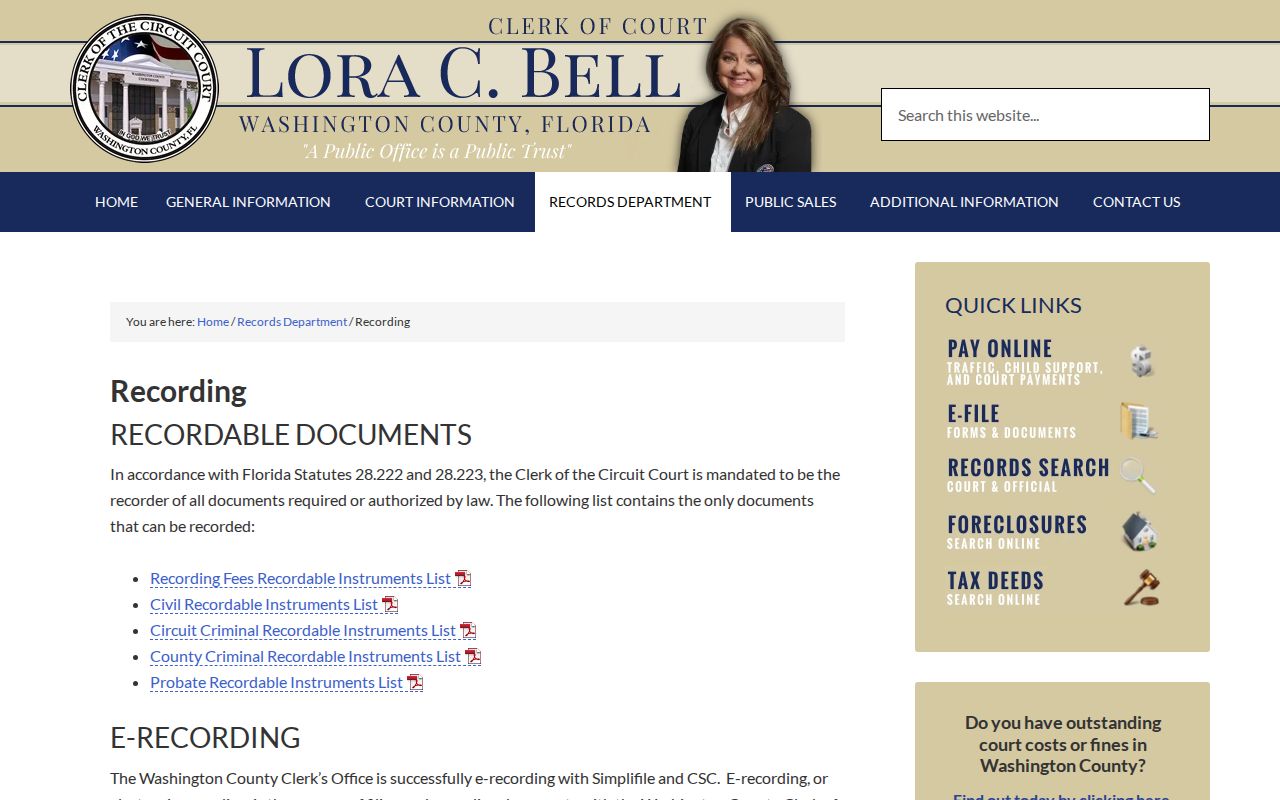 Washington County Clerk criminal record instruments page