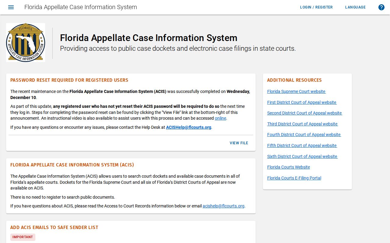 Florida Appellate Case Information System search