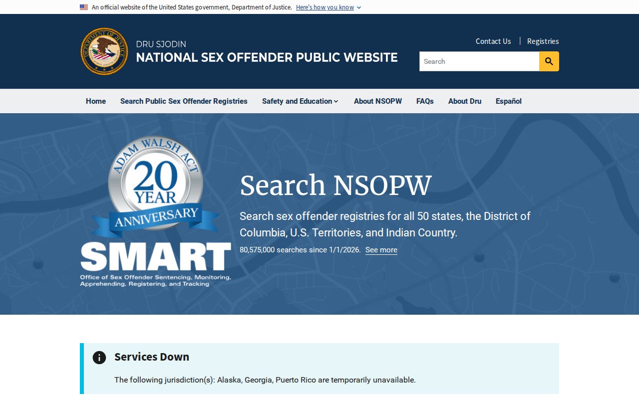 Washington County sex offender search through the national registry