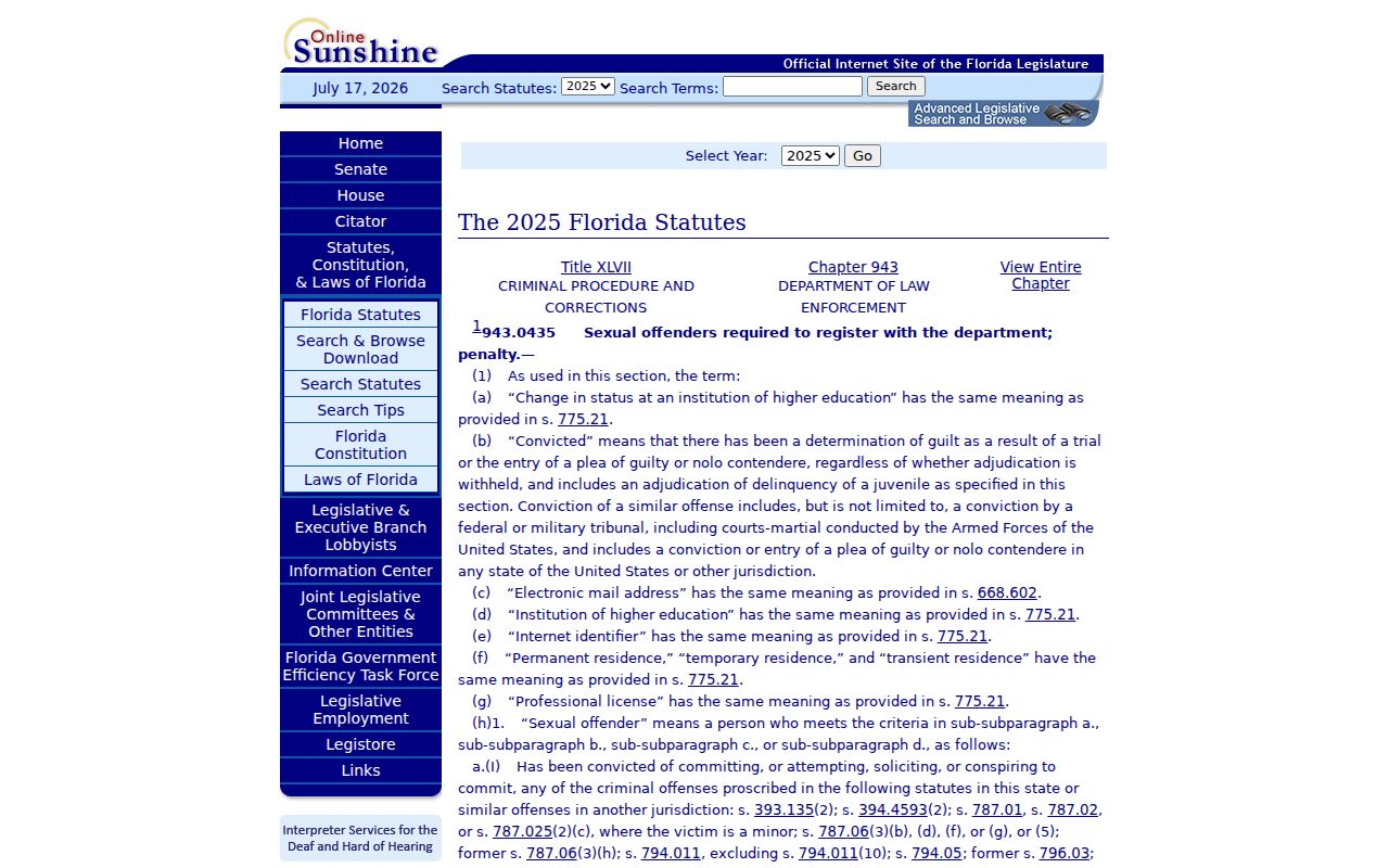 Washington County sex offender search Florida registration statute